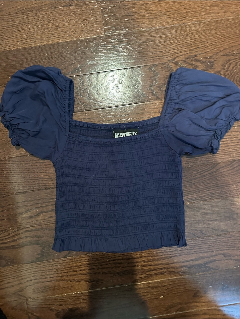 Girls Katie J NYC navy  Puff-Sleeve Smocked Crop Top